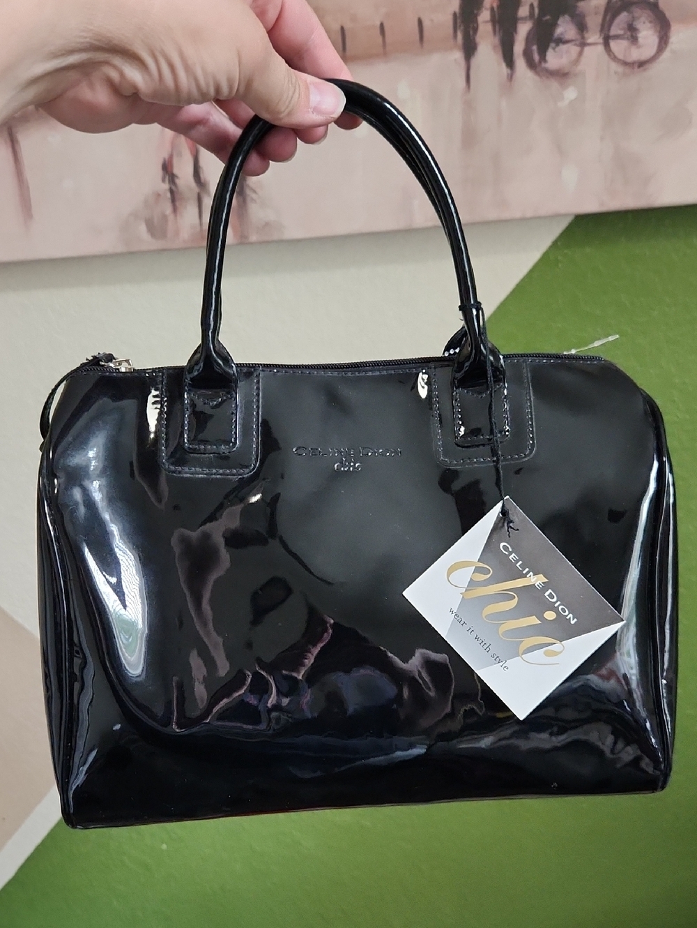 ❤️Celine Dion Chic Black Patent Tote